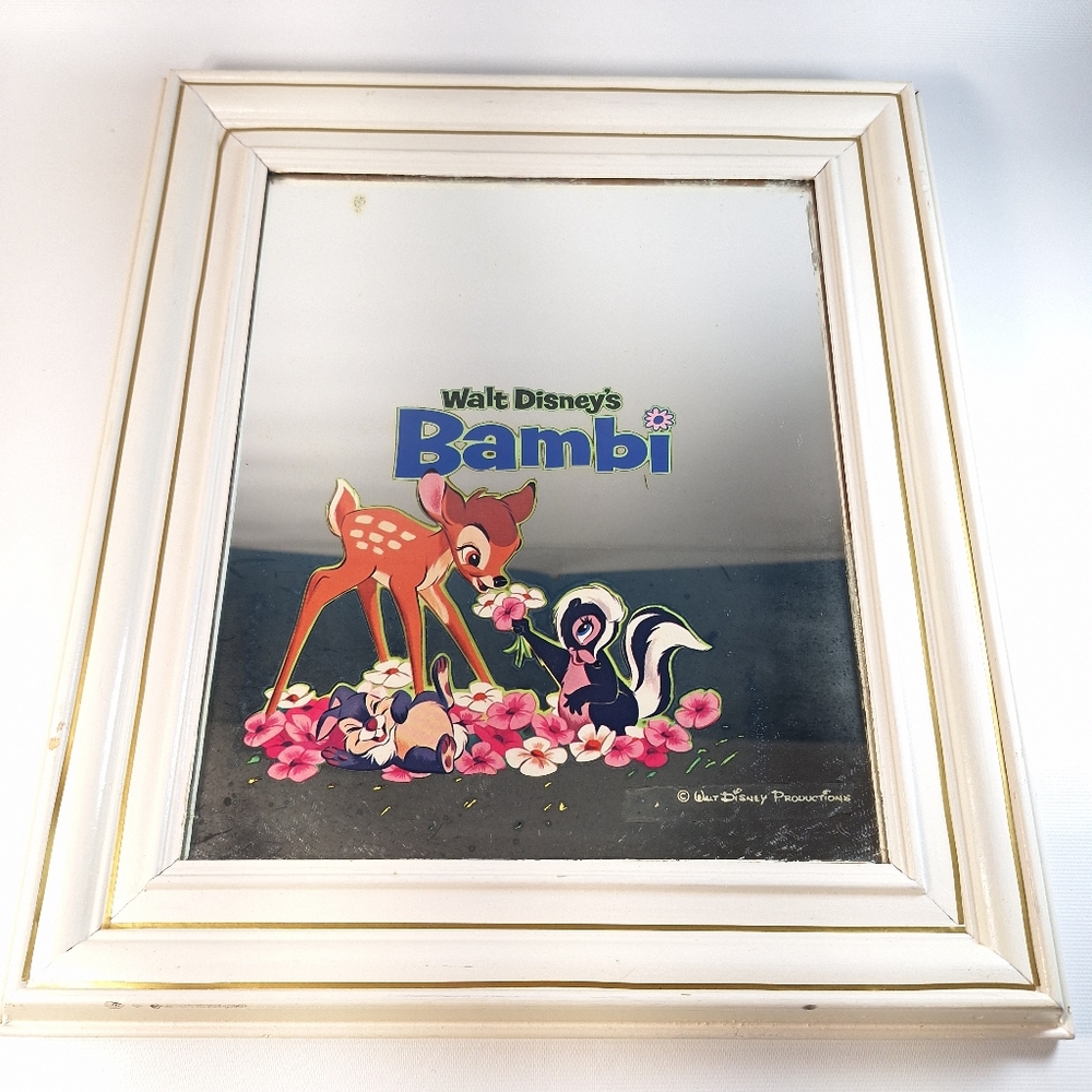 Vintage Walt Disney Bambi Picture Mirror Thumper Flower In Colour Endearing Cute